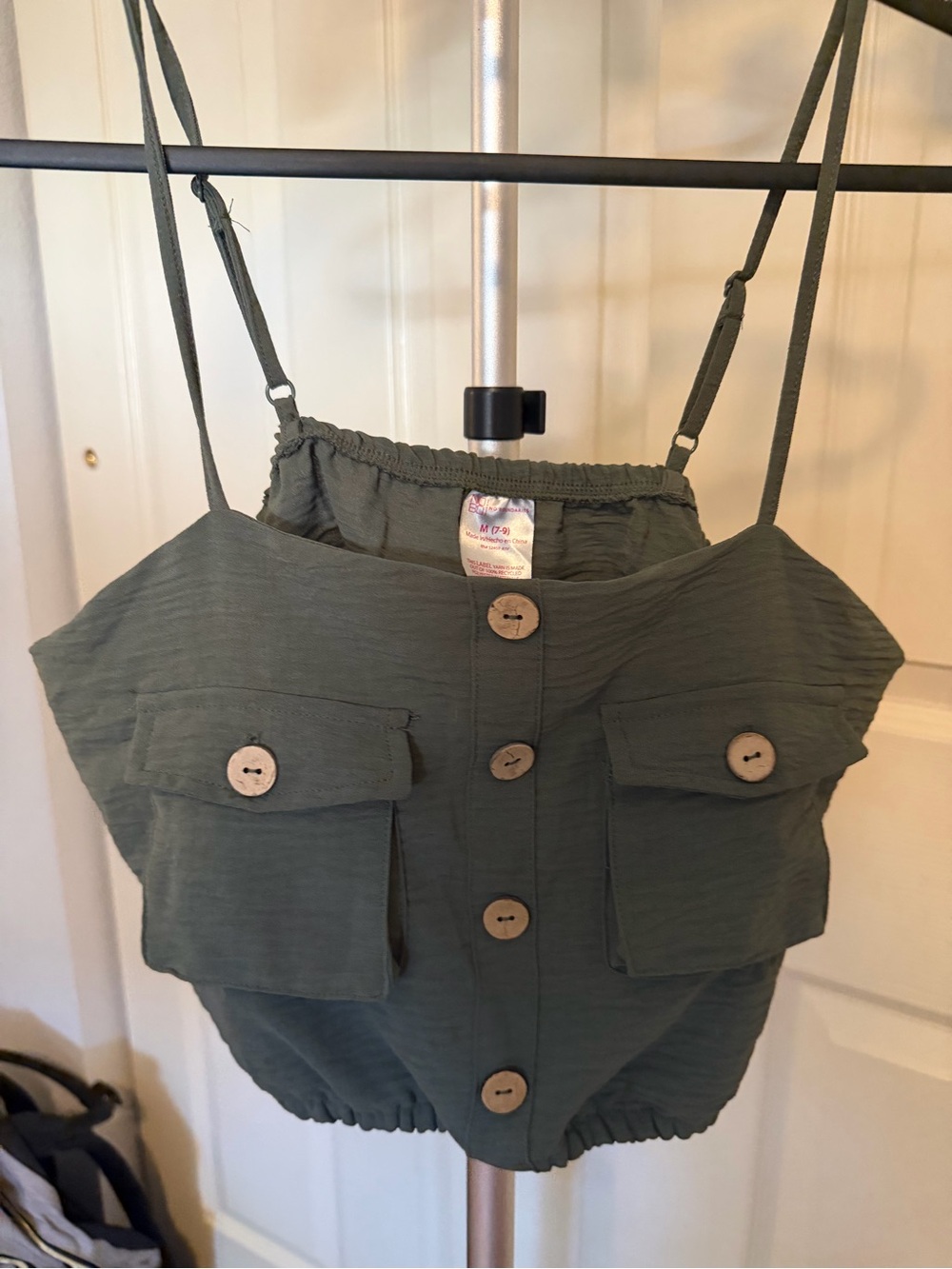 No Boundaries Olive Green Button-Front Crop Camisole